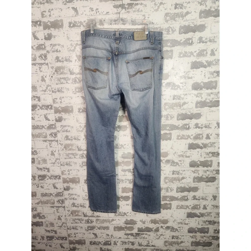 NUDIE Hank Rey Blue Jeans Size 36X34 Straight Light Wash Denim